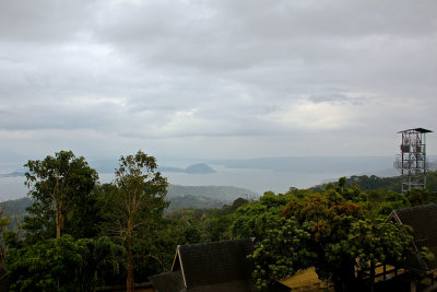 The island crater of Taal Volcano in the distance.