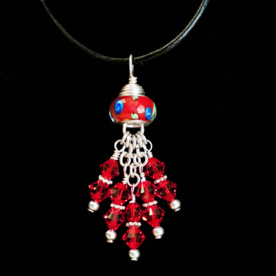 red pandora with swarovski drops pendant --- i also have orange, green and blue ones
