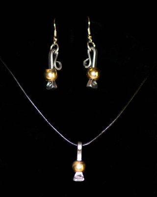 8mm brass beads w double fold and stainless earwires