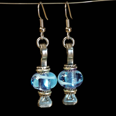 blue glass beads w pewter spacers - one of a kind