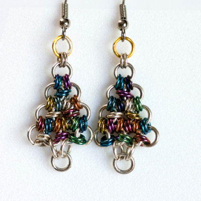 multi color enam. n silver filled chainmaille christmas trees