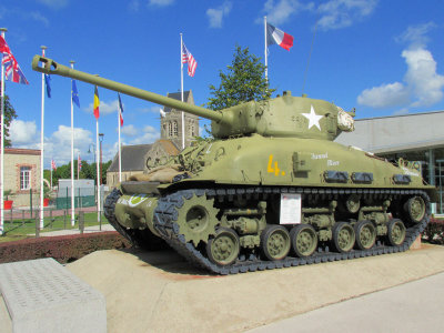 Ste Mere-Eglise: A US Sherman tank on display at the Airborne Museum