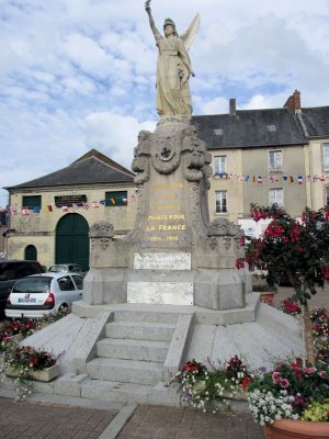 Carentan: The WWI monument in the town square. GIs from Omaha and Utah beaches linked up in this town. 