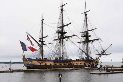 The re-created Hermione is 213 ft long and rises to 177 feet at the highest point on the Main Mast.