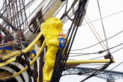 Detail of the carved wooden figurehead.