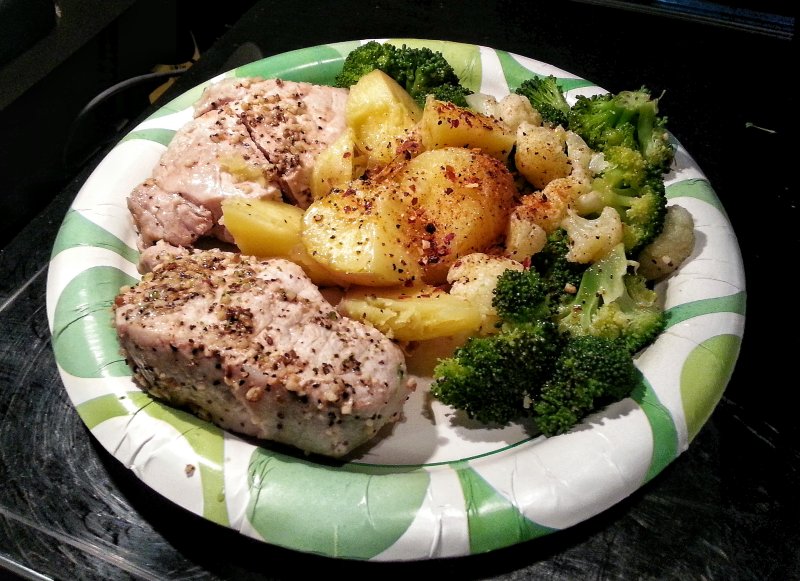 Pork Chops, Broccoli and Potatoes