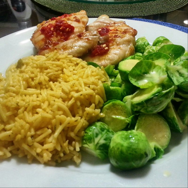 Chicken, rice & Brussels Sprouts