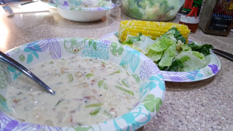 Clam Chowder, Salad & Corn on the Cob