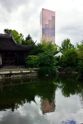 Bank of America Tower, Lan Su Chinese Garden, Portland, Oregon