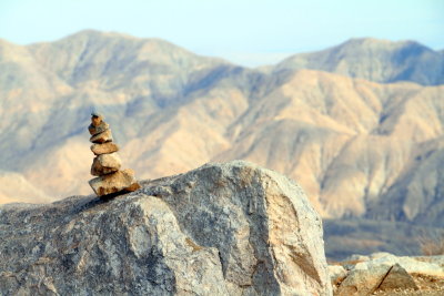 7 Stones arranged, Man vs. Nature, Keys View, Joshua Tree National Park, California