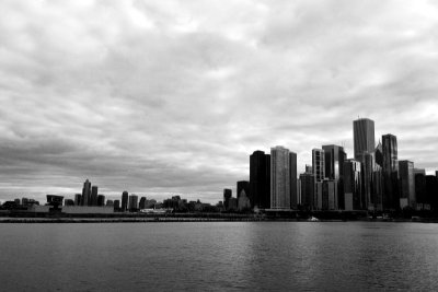 Chicago skyline, Navy Pier, Black and White