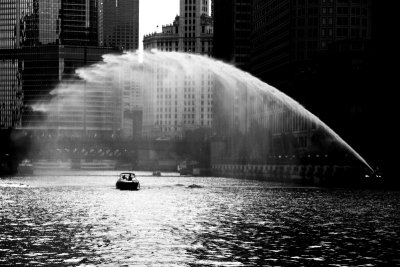 Chicago river, Wrigley building, Chicago, Black and White