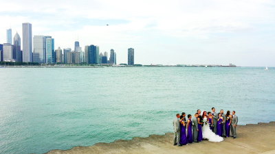 Wedding photography, Chicago skyline, museum campus