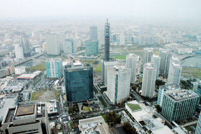 Nissan headquarters, Fuji-Xerox R&D building, M.M. Towers Foresis, Yokohama, view from Landmark Tower, Japan