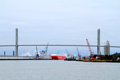 Talmadge Bridge, Savannah river and port