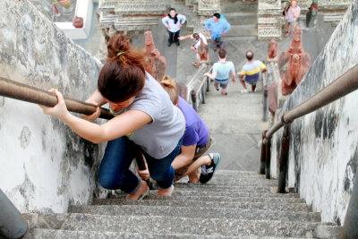Climbing the steep steps, Wat Arun, Temple of Dawn