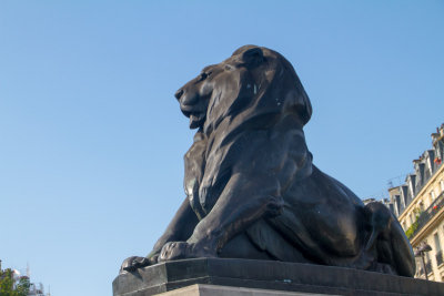 Bronze reduction of the Lion of Belfort in Place Denfert-Rochereau, Paris