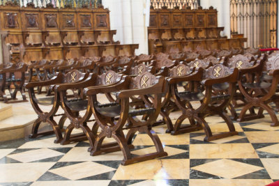 Cathedral of the Almudena, chairs, Madrid, Spain