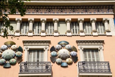 Umbrella windows, La Rambla, Barcelona, Spain