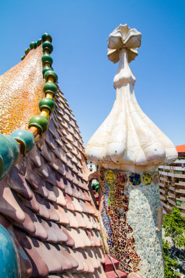 Roof terrace, Casa Batllo, Gaudi, Barcelona, Spain