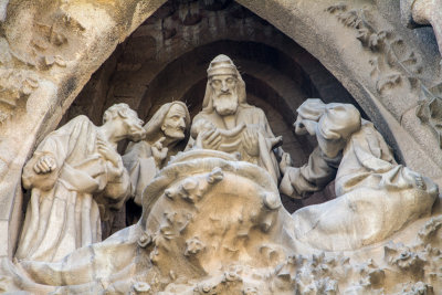 Nativity facade, Portal of Faith, The presentation of Jesus at the Temple, Sagrada Familia, Antoni Gaudi, Barcelona, Spain