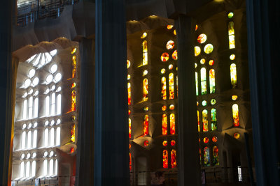 Stained glass, light and dark, Sagrada Familia, Antoni Gaudi, Barcelona, Spain