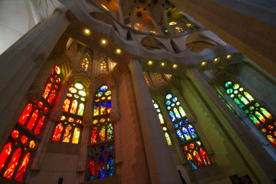 Stained glass, Nave, Sagrada Familia, Antoni Gaudi, Barcelona, Spain