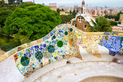 Mosaic Benches, Park Guell, Antoni Gaudi, Barcelona, Spain