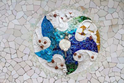 Unique tiles, Park Guell, Antoni Gaudi, Barcelona, Spain
