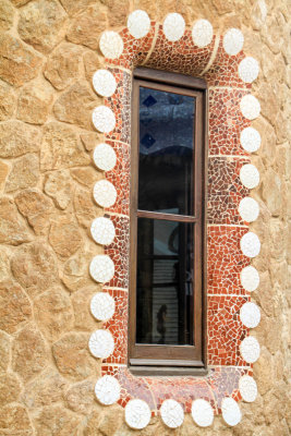 Window, mosaic, Park Guell, Antoni Gaudi, Barcelona, Spain