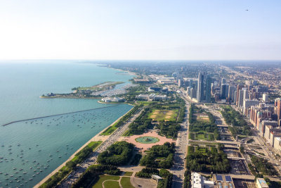 Monroe Harbor, Chicago view from the Aon Center, Museum Campus, Lake Michigan