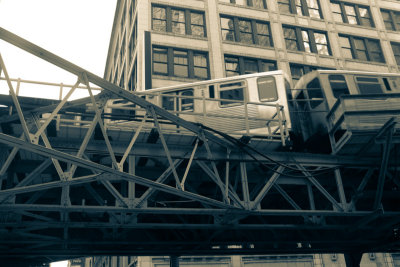 The El Train, Chicago Loop, Black and White