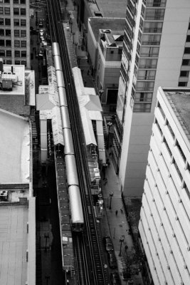 Loop Train, MDA City Apartments, Open House Chicago, 2014, Black and White