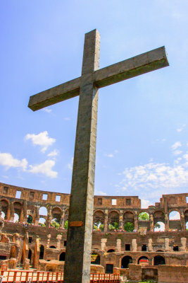 A cross at the The Colloseum, Rome, Italy