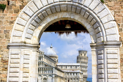 Piazza del Duomo through the gates, Pisa, Italy