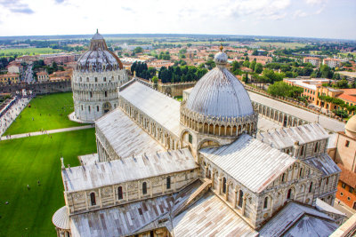 View of the Duomo and Baptistery from atop the Leaning Tower, Pisa, Italy