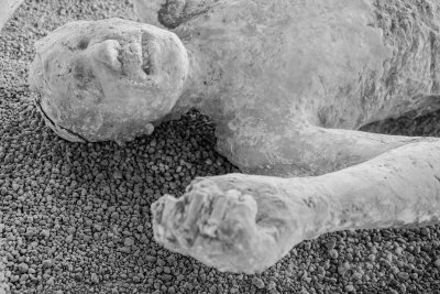 Skeletal remains of Pompeii citizens buried in the eruption, Pompeii, Italy