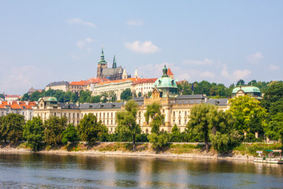 Prague Castle and St. Vitus Cathedral with the Vltava River, Czech Republic