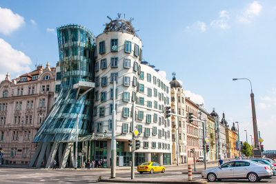Dancing House,  Vlado MiluniÄ‡ in cooperation with Canadian-American architect Frank Gehry, Prague, Czech Republic