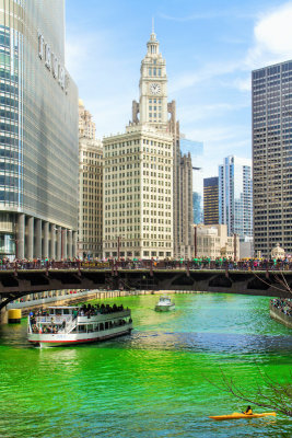 Wrigley Building, Chicago, St. Patrick's Day, 2015