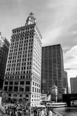 Wrigley Building, Chicago, St. Patrick's Day, 2015, Black and White