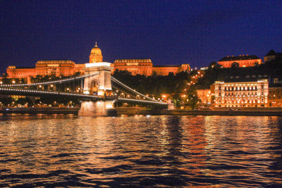 Castle District and Danube embankment with the SzÃ©chenyi Chain Bridge, Budapest, Hungary