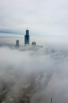 Chicago in the clouds, view from the Aon Center