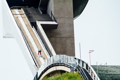 Ski jumper in action, Bergisel Ski Jump, Innsbruck, Austria