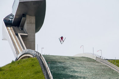 Ski jumper in action, Bergisel Ski Jump, Innsbruck, Austria