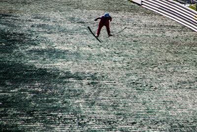 Ski jumper in action, Bergisel Ski Jump, Innsbruck, Austria