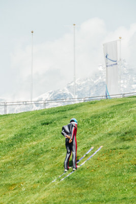 Ski jumper in action, Bergisel Ski Jump, Innsbruck, Austria