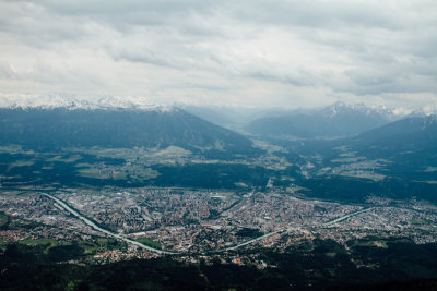 View of Innsbruck from Hafelekarspitze, mountain peak, Austria