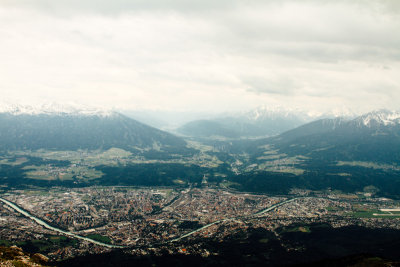 View of Innsbruck from Hafelekarspitze, mountain peak, Austria
