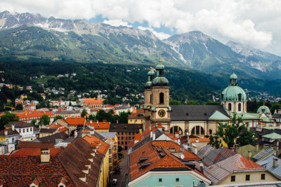 View of Innsbruck, Cathedral St. Jacob, from Clock Tower, Austria